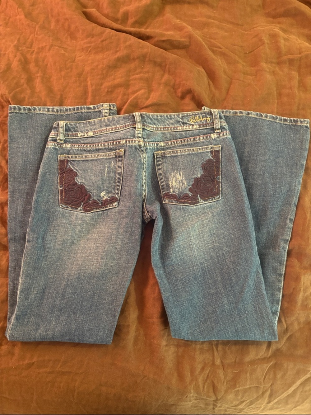 Billabong Women's Blue Bootcut Jeans with Dark Embroidered Back Pockets
